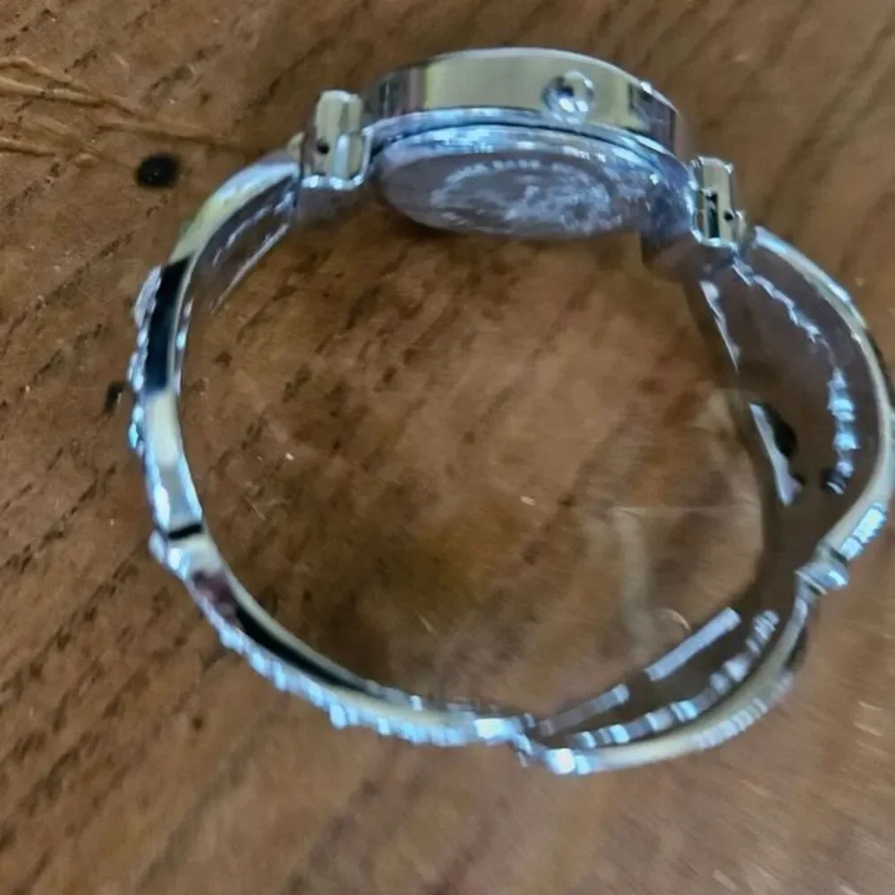 Vintage Style Silver Rhinestone‎ Hinged Cuff Watch | Sparkle Bangle Timepiece OS